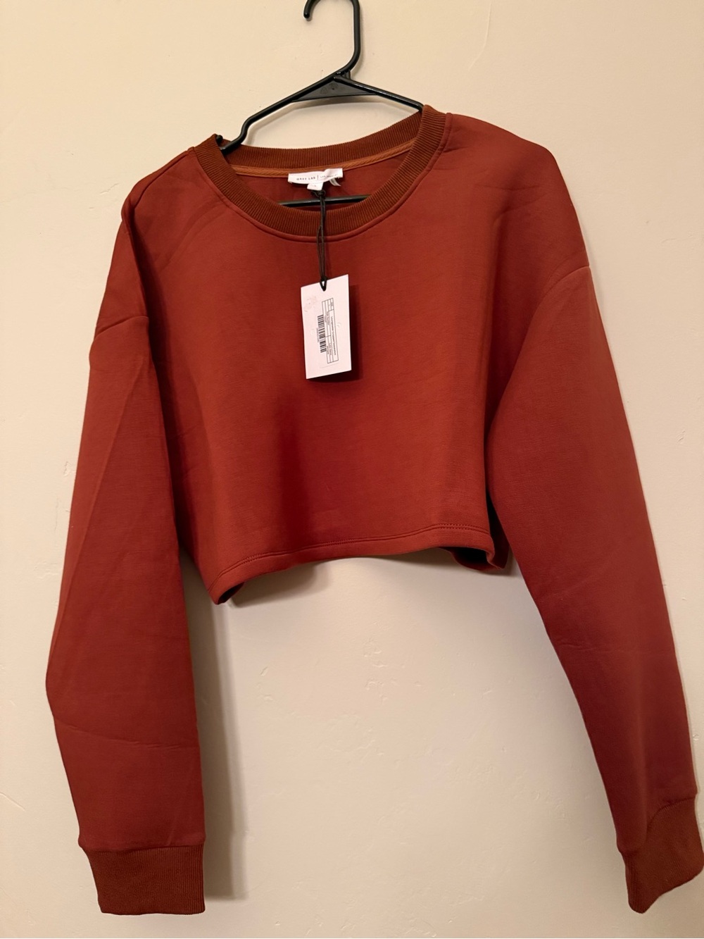 Grey Lab Cropped Crewneck Sweatshirt Rust Burnt Orange Long Sleeve NWT Size [L]